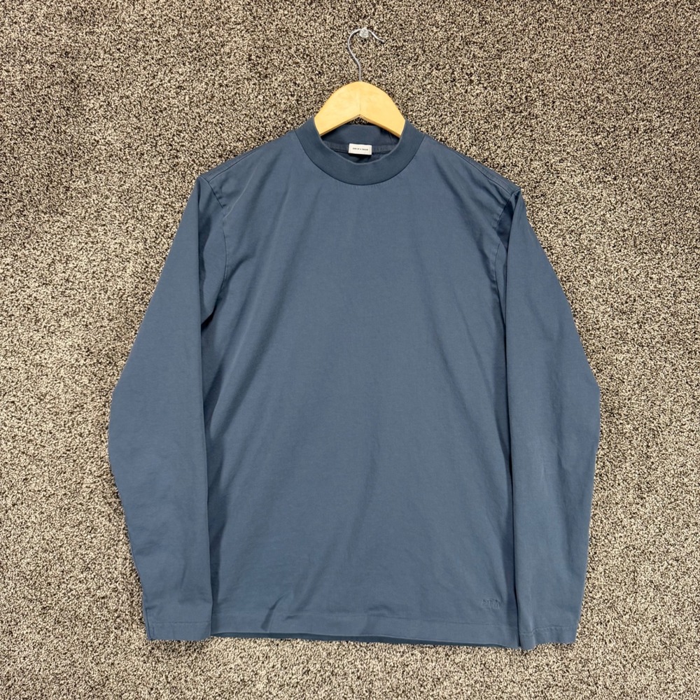 Son of a Tailor Shirt Mens L Blue Supima Cotton Long Sleeve High Neck Pullover